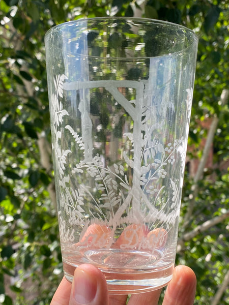 Antique Victorian Macabre ‘His Last Drop’ Hanging Glass Tumbler - Source Vintage