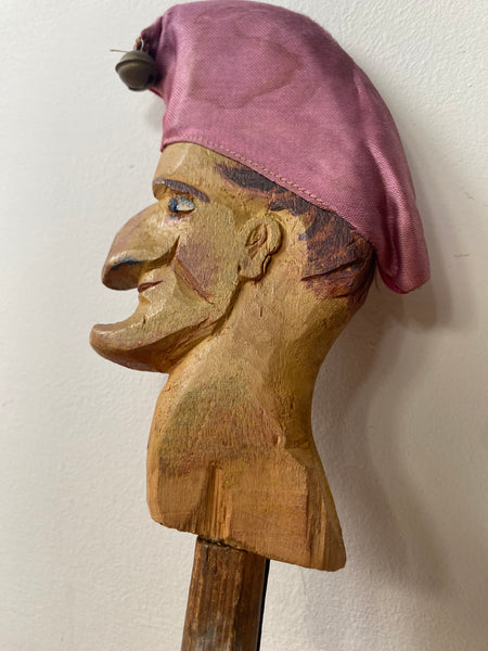 Early 20th Century Hand Carved & Painted Folk Art Wooden Marotte With Interesting Story