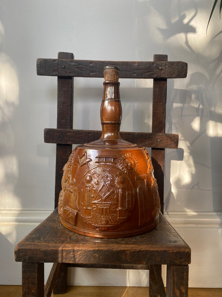 A Fine Example Of An Antique 19th Century Masonic Stoneware Whisky Jug