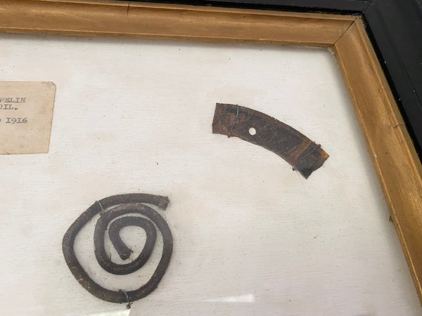 Rare Antique WW1 Framed Crash Debris From 1st Zeppelin Shot Down On British Soil Cuffley - Source Vintage