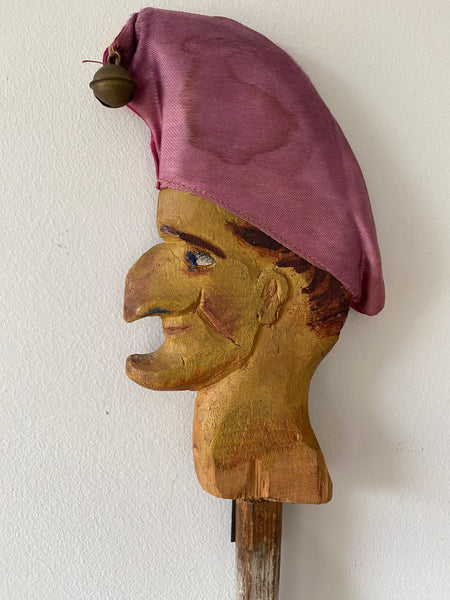 Early 20th Century Hand Carved & Painted Folk Art Wooden Marotte With Interesting Story