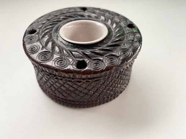 Antique 19th Century Victorian Folk Art Treen Inkwell Crafted From Lignum Vitae