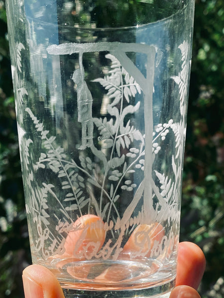 Antique Victorian Macabre ‘His Last Drop’ Hanging Glass Tumbler - Source Vintage