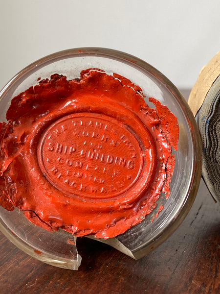 Lot Of 3 Rare Antique 19th Century Glass Ship Launch Bottle Neck Shards With Ship Builder Wax Seals & Handwritten Labels