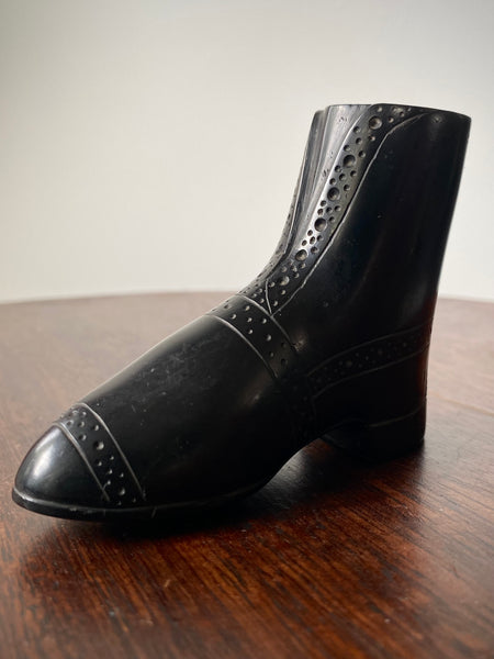 Charming Antique 19th Century Folk Art Carved Cannel Coal Boot Ornament