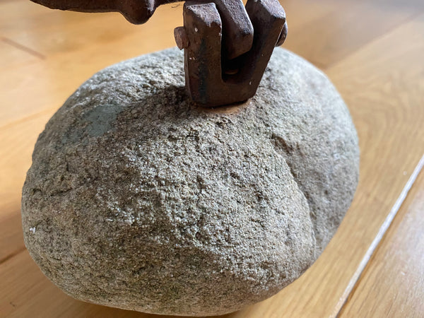 Unusual Antique 19th Century Folk Art Make-Do Stone & Cast Iron Door Stop - Source Vintage