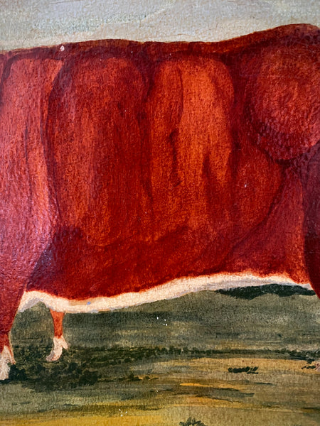 Naive Folk Art Oil Painting Squire With Cow & Dogs By Leslie Stafford (1949–2024)