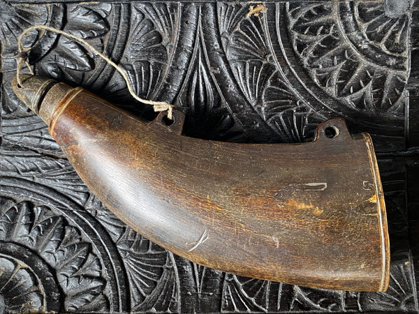 Antique 18th Century Horn Powder Flask Named ‘T. Overton’ American Rev War?