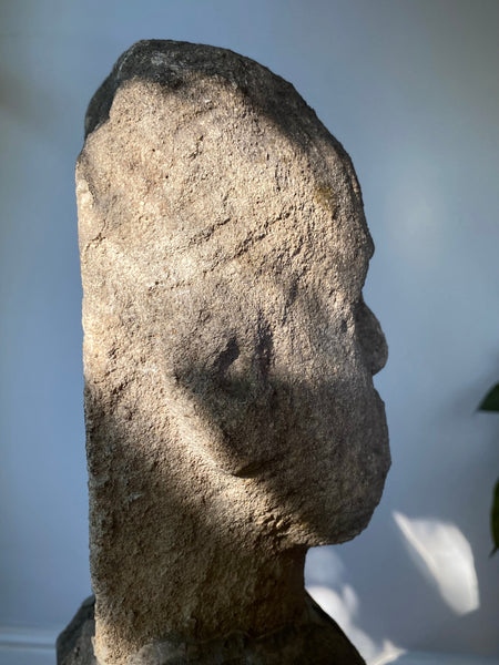 Antique 19th Century Carved Stone Figural Folk Art Possibly A Grave Marker