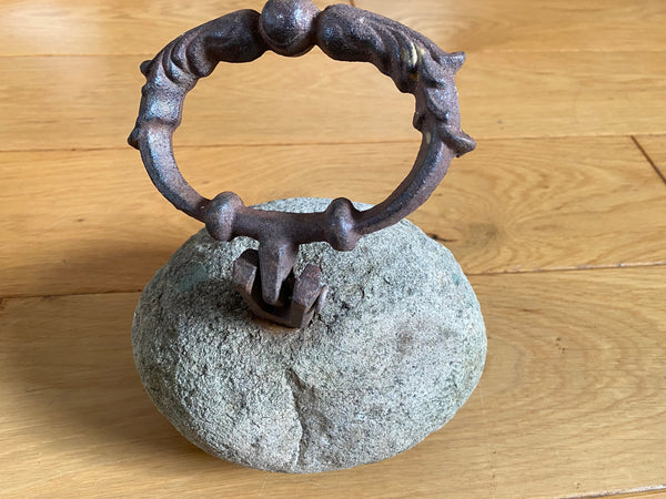Unusual Antique 19th Century Folk Art Make-Do Stone & Cast Iron Door Stop - Source Vintage