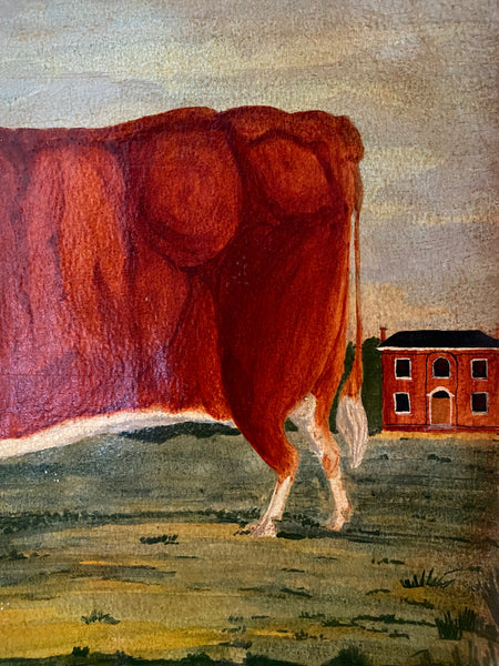 Naive Folk Art Oil Painting Squire With Cow & Dogs By Leslie Stafford (1949–2024)