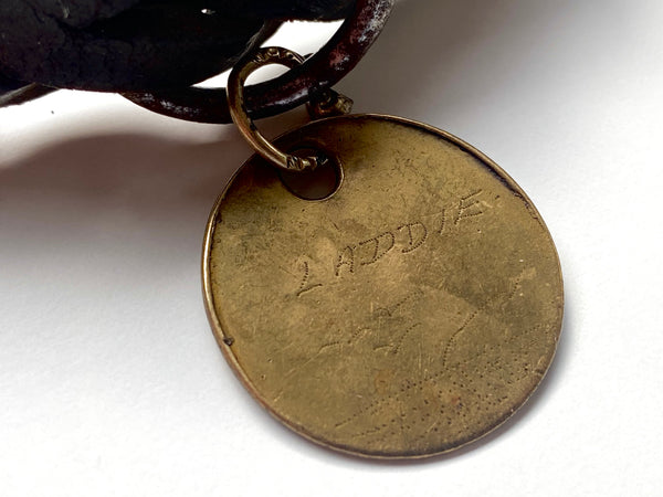 Antique Early 19th Century Braided Leather Dog Collar With Named Tag ‘Laddie’ - Source Vintage