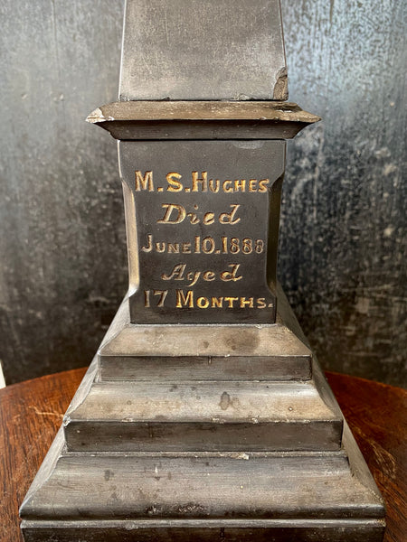Rare Victorian Mourning Welsh Slate Funerary Memorial Obelisk With Names & Dates