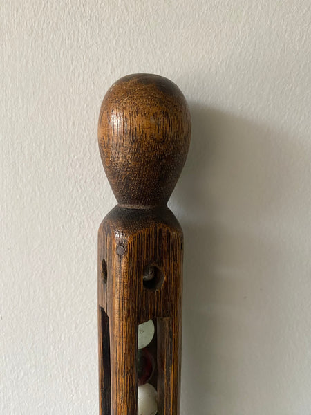 Rare Antique Carved Folk Art Walking Cane With Snake & Glass Marbles Inside c.1900 - Source Vintage