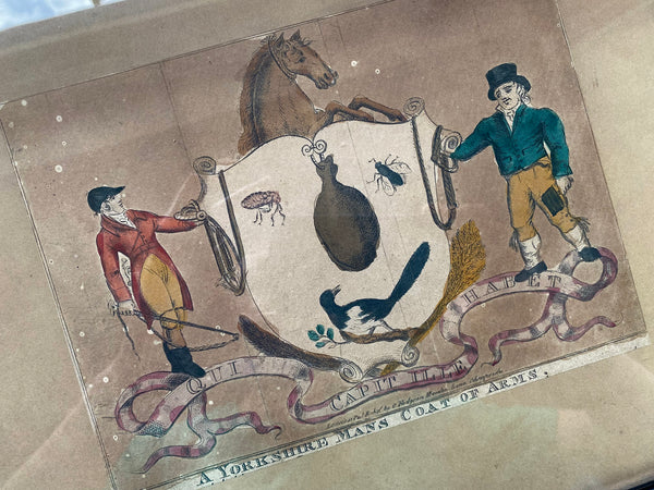 Framed Antique Hand Coloured Lithograph Of ‘The Yorkshireman’s Coat of Arms’ - Source Vintage
