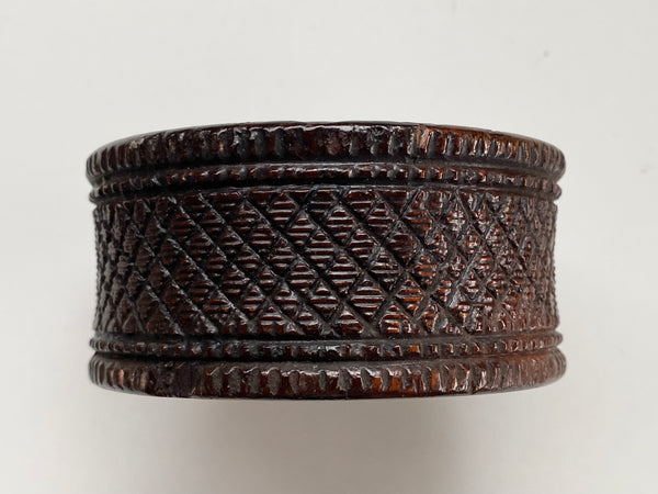 Antique 19th Century Victorian Folk Art Treen Inkwell Crafted From Lignum Vitae