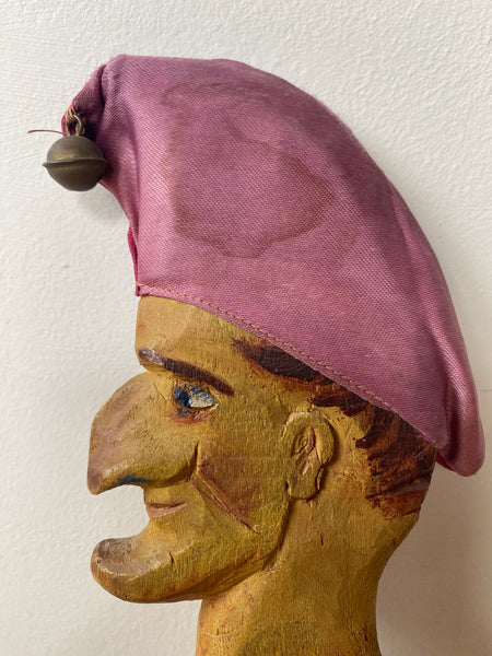 Early 20th Century Hand Carved & Painted Folk Art Wooden Marotte With Interesting Story