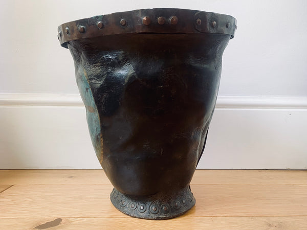 *RESERVED* Antique 18th Century Leather Fire Bucket With Folk Art Painting - Source Vintage