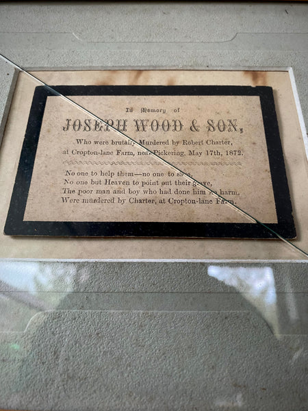 Rare Period Framed Memorial Card - Murder Of Joseph Wood & His Son By Robert Charter In Pickering 1872