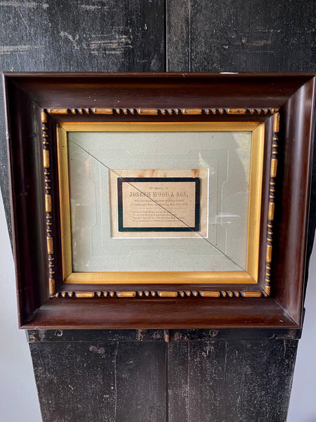 Rare Period Framed Memorial Card - Murder Of Joseph Wood & His Son By Robert Charter In Pickering 1872