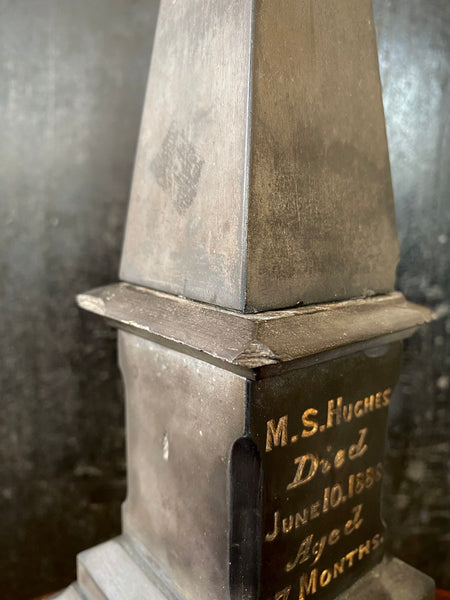 Rare Victorian Mourning Welsh Slate Funerary Memorial Obelisk With Names & Dates