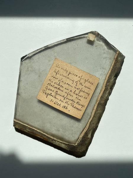 Rare Antique 19th Century Glass Memento From One Of The Most Devastating Non-Nuclear Explosions In British History With Period Handwritten Label