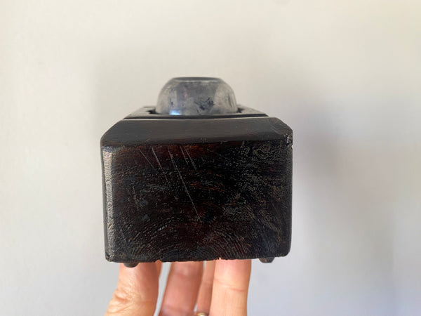 Antique 19th Century Treen Folk Art Love Token Inkwell Carved From Single Piece Of Wood - Source Vintage