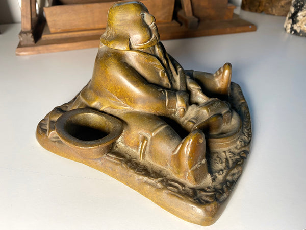 Antique Brass Daniel Lambert Inkwell Once The World’s Largest Recorded Person - Source Vintage