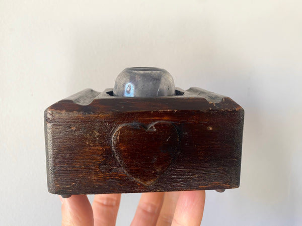 Antique 19th Century Treen Folk Art Love Token Inkwell Carved From Single Piece Of Wood - Source Vintage