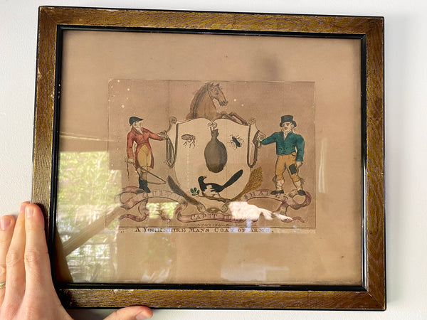 Framed Antique Hand Coloured Lithograph Of ‘The Yorkshireman’s Coat of Arms’ - Source Vintage