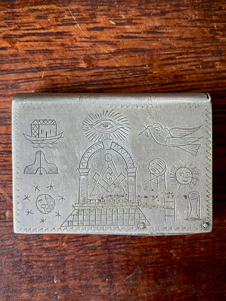 Antique Late 19th Century Vesta Case Adorned With Masonic Symbolism, Lodge No. & Name