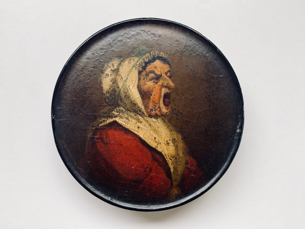 *RESERVED* Grotesque Antique Georgian Papier Mache Snuff Box With Screaming Woman Imagery - Source Vintage