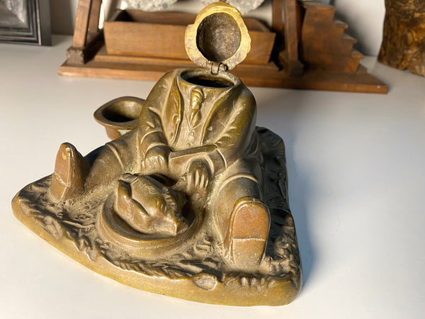 Antique Brass Daniel Lambert Inkwell Once The World’s Largest Recorded Person - Source Vintage