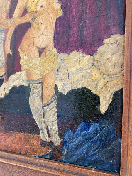 Vintage French Art School Oil On Board Erotic Boudoir Scene