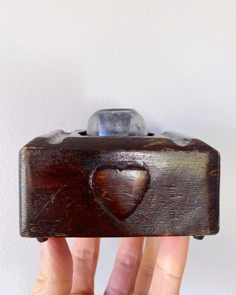 Antique 19th Century Treen Folk Art Love Token Inkwell Carved From Single Piece Of Wood - Source Vintage