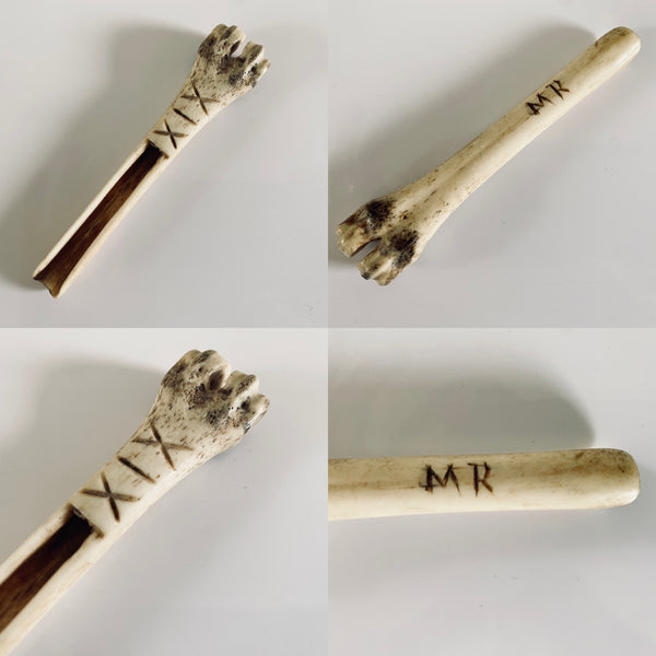 18th Century Initialled Folk Art Bone Apple Corer With Protective Markings - Source Vintage