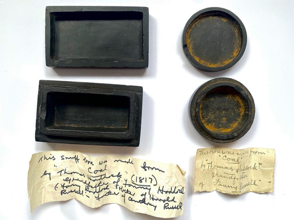 Charming Pair Of Cannel Coal Snuff Boxes With Provenance Of Maker And Date 1817 - Source Vintage