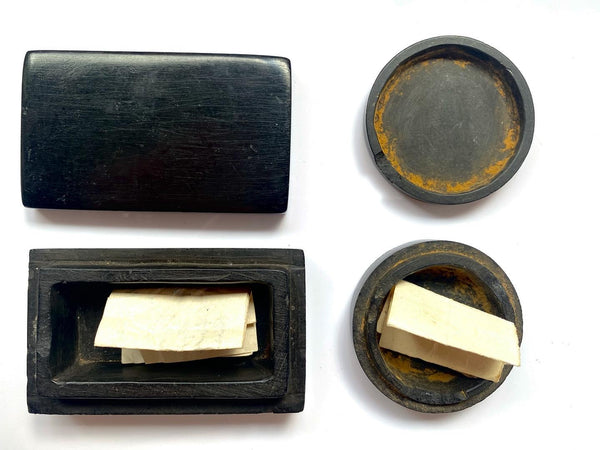 Charming Pair Of Cannel Coal Snuff Boxes With Provenance Of Maker And Date 1817 - Source Vintage