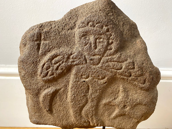 A Crude And Highly Naive Carved Antique Stone Stela Fragment, Reputedly Salvaged From A Church Wall In Derbyshire - Source Vintage
