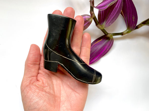 A Charming Antique 19th Century Folk Art Carved Cannel Coal Boot Ornament - Source Vintage