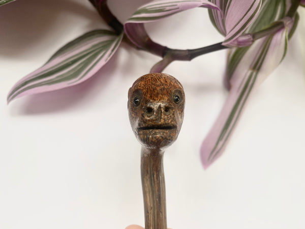 Antique 19th Century Carved Fruitwood Folk Art Novelty Pipe Tamper - Source Vintage