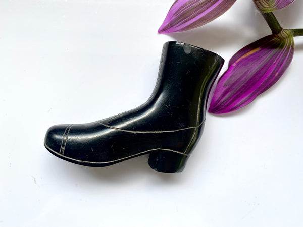 A Charming Antique 19th Century Folk Art Carved Cannel Coal Boot Ornament - Source Vintage