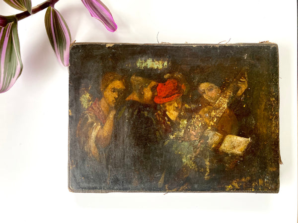 Antique 19th Century Miniature Oil On Canvas Folk Art Painting - Source Vintage