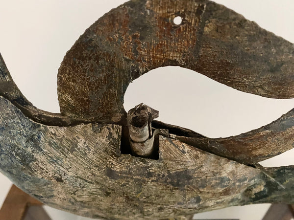 *RESERVED* Antique Folk Art Metal Bird Weathervane Mounted On Oak Base c.1900s - Source Vintage