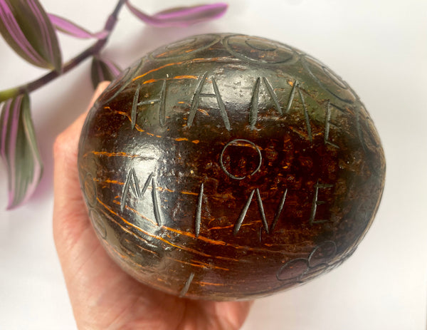 Early 20th Century Sailor Folk Art Carved Coconut Basket - Source Vintage