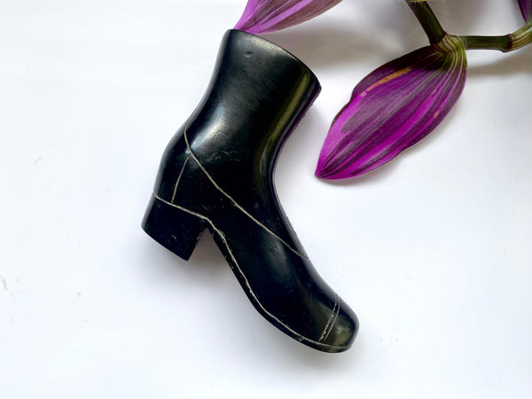 A Charming Antique 19th Century Folk Art Carved Cannel Coal Boot Ornament - Source Vintage