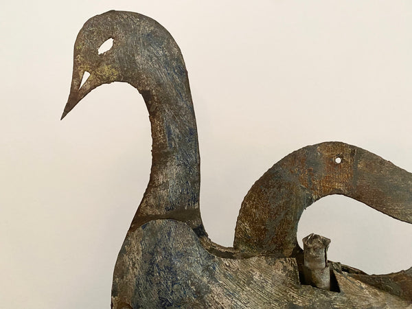 *RESERVED* Antique Folk Art Metal Bird Weathervane Mounted On Oak Base c.1900s - Source Vintage