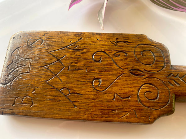 Rare Georgian Treen Washing Paddle With Symbols Of Love Dated 1794 - Source Vintage