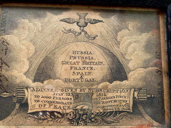 A Very Rare Framed Invitation To Peace Festival To Mark End Of Napoleonic Wars Dated 1814 - Source Vintage
