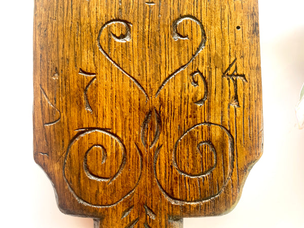 Rare Georgian Treen Washing Paddle With Symbols Of Love Dated 1794 - Source Vintage